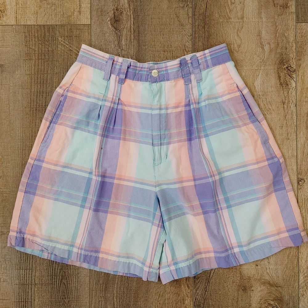 Bugle Boy Classics Vintage 80s Pastel Plaid High Rise Mom Shorts Purple Pink 10